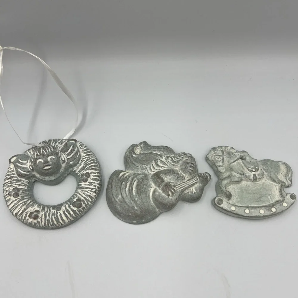 Isabel Bloom Christmas Ornaments Vintage Set of 3 Signed Angel Wreath Horse